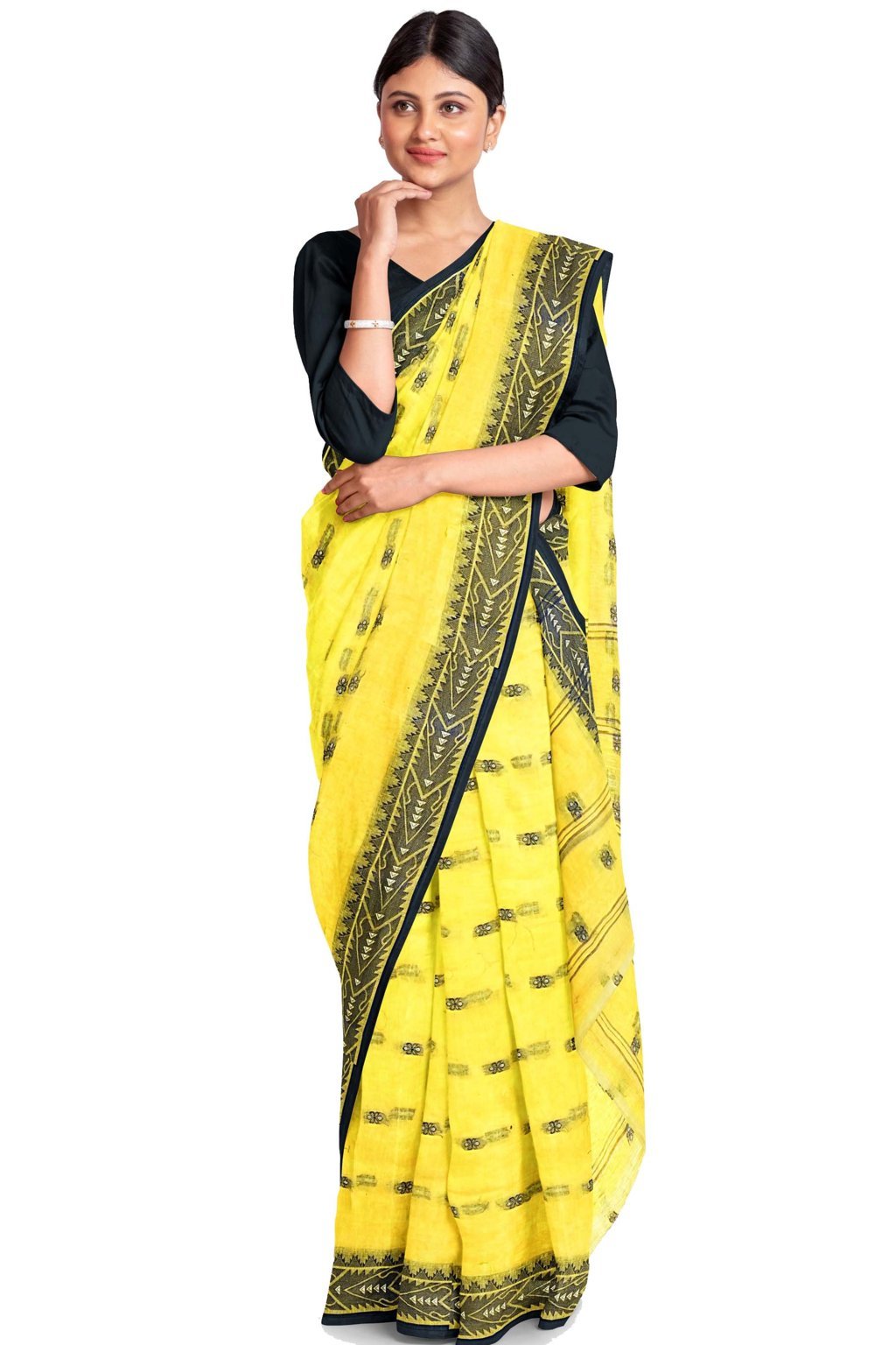 Yellow Pure Cotton Urvi Tant Saree (1167)